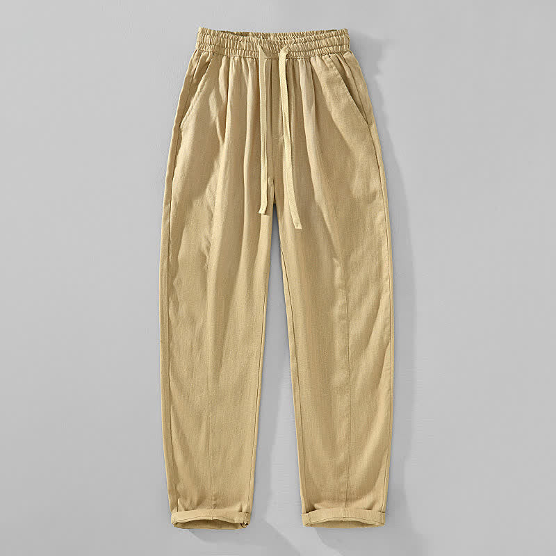 Buddha Stones Spring Summer Casual Minimalist Drawstring Solid Ankle Pants Men's Tapered Pants With Pockets - Tan - US/UK/AU44，EU54 (4XL) - image 6