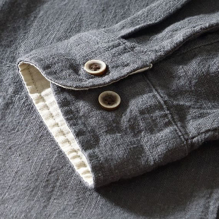 Buddha Stones Fall Casual Tang Style Mandarin Collar Solid Linen Men's Long Sleeve Shirts With Pockets - image 18