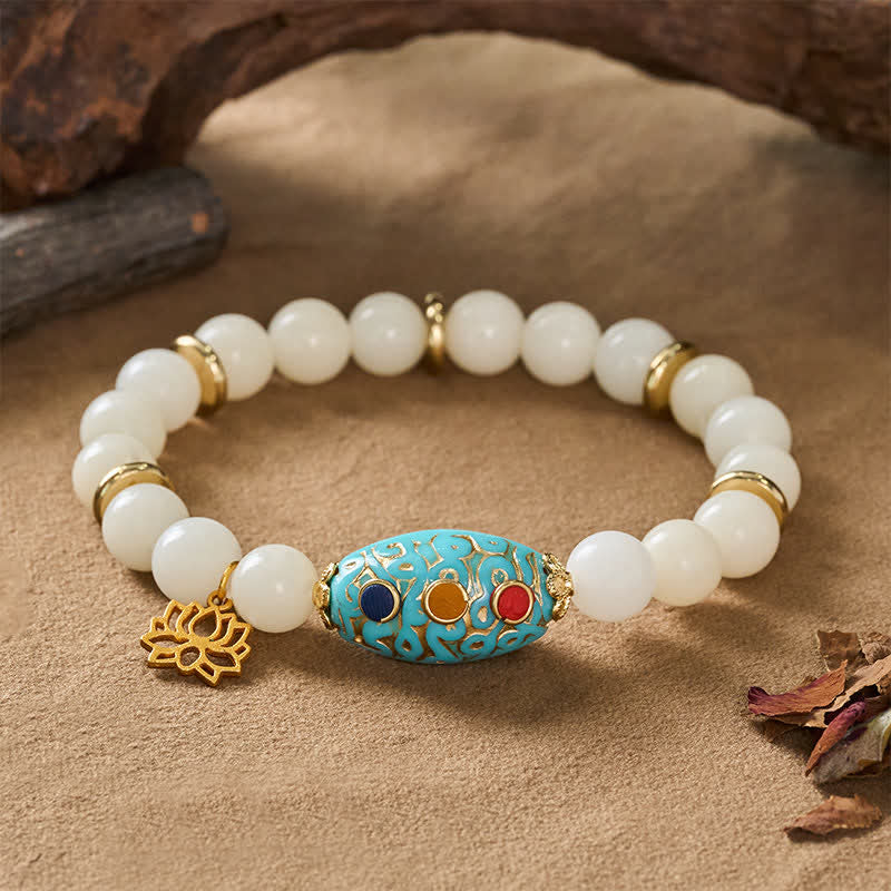 Buddha Stones Bodhi Seed Turquoise Lotus Enlightenment Bracelet - image 1
