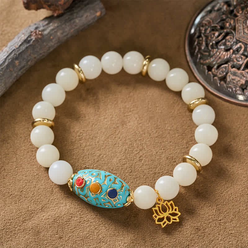 Buddha Stones Bodhi Seed Turquoise Lotus Enlightenment Bracelet - image 4