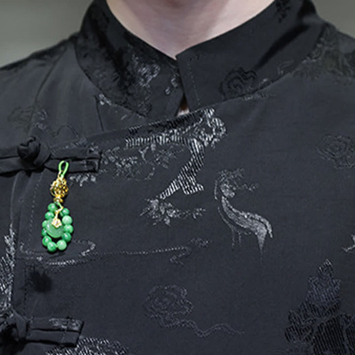 Buddha Stones Spring Tang Style Elegant Mandarin Collar Frog Button Men's Elbow-Length Sleeve Shirts - image 17