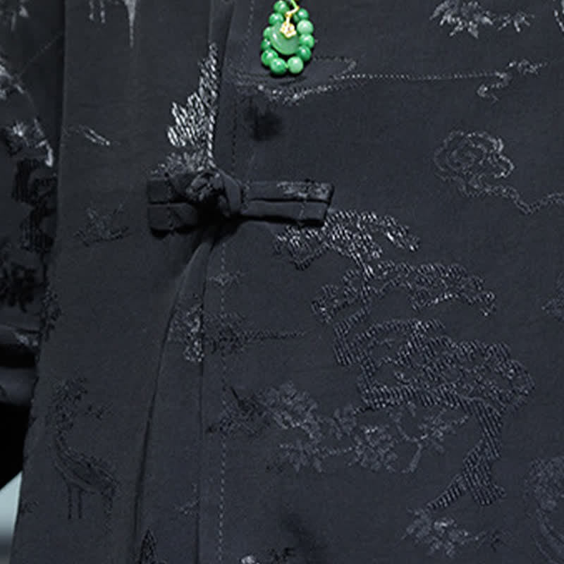 Buddha Stones Spring Tang Style Elegant Mandarin Collar Frog Button Men's Elbow-Length Sleeve Shirts - image 18