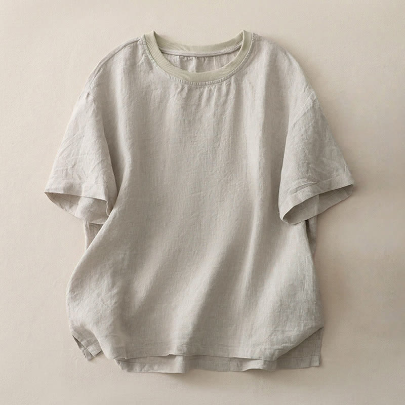 Buddha Stones Plain Threaded Crew Neck Design Women's Polyester Short Sleeves Shirt - Linen - US14，UK/AU18，EU46 (2XL) - image 24