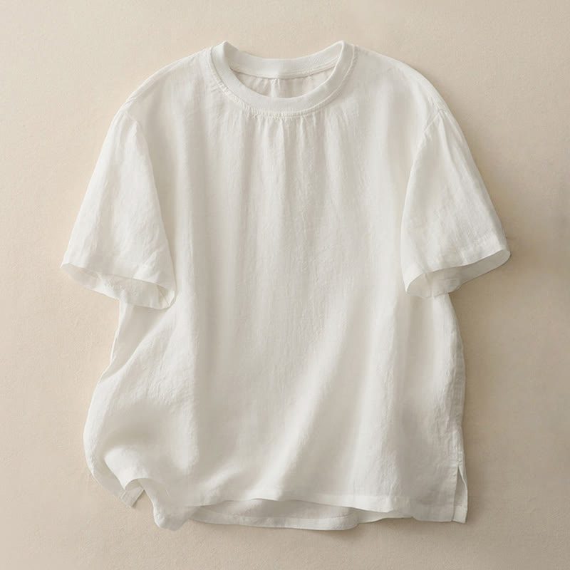 Buddha Stones Plain Threaded Crew Neck Design Women's Short Sleeves Shirt - Snow - US14，UK/AU18，EU46 (2XL) - image 4