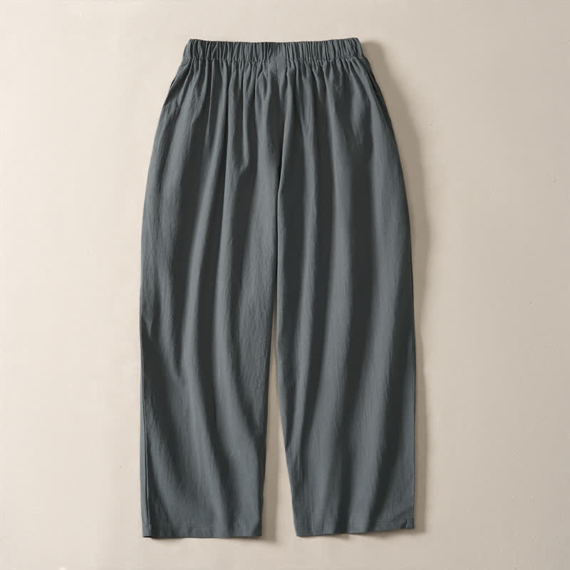 Buddha Stones Summer Casual Drawstring Solid Cropped Pants Men's Harem Pants With Pockets - image 7