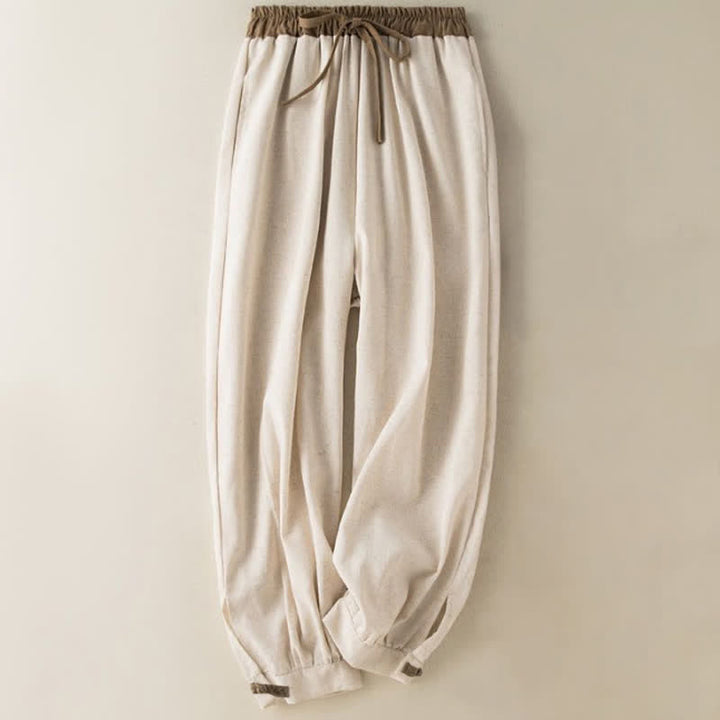 Buddha Stones Plain Cotton Drawstring Women's Harem Pants With Pockets - Beige - US16，UK/AU20，EU48 (3XL) - image 0