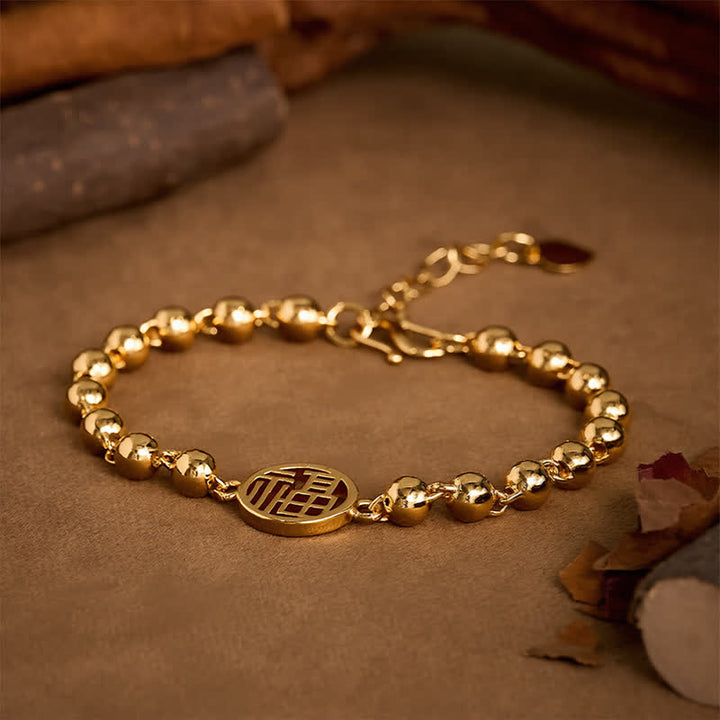 Buddha Stones Copper Fu Character Beaded Blessing Bracelet - image 2