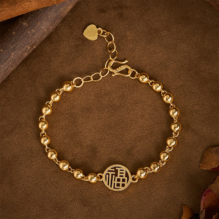 Buddha Stones Copper Fu Character Beaded Blessing Bracelet - Fu Character - image 0