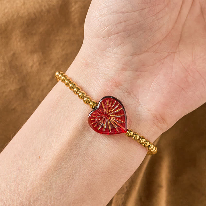 Buddha Stones Titanium Steel Liuli Heart Beaded Strength Bracelet - image 3
