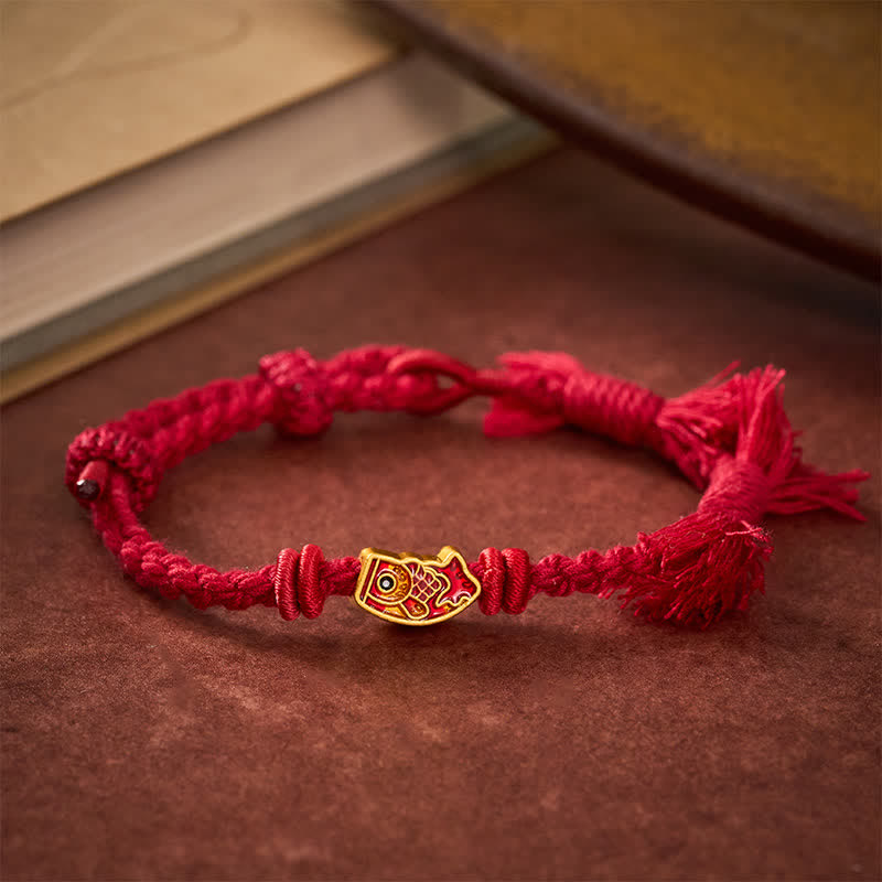 Buddha Stones Auspicious Red String Koi Fish Success Bracelet - Dark Red String - image 0
