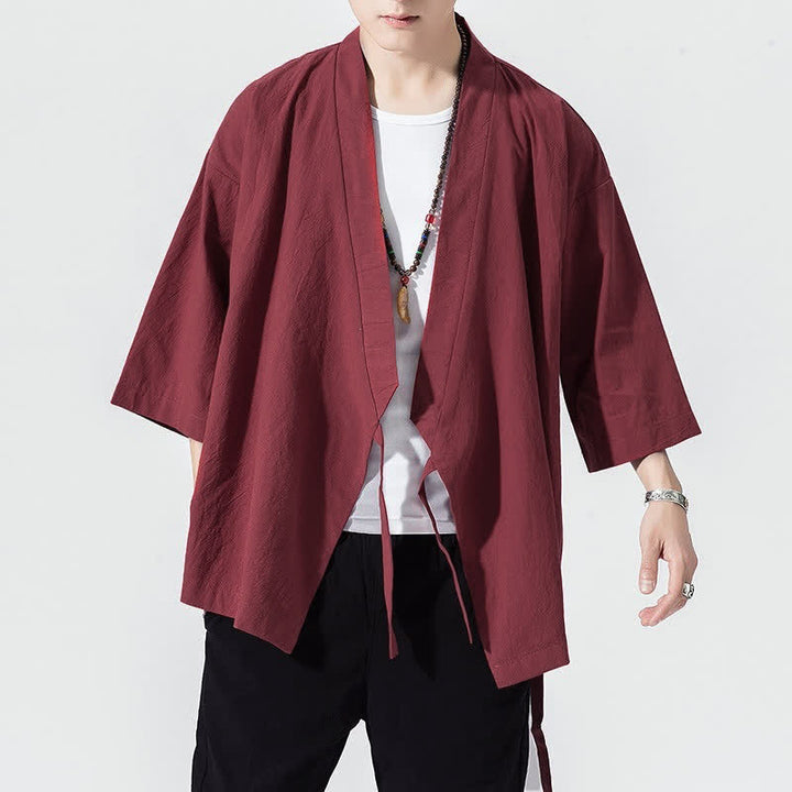 Buddha Stones Summer Casual Minimalist Drawstring Solid Elbow-Length Sleeve Men's Kimono - image 20