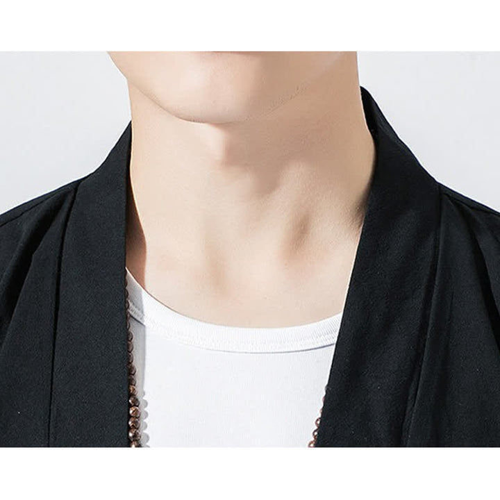 Buddha Stones Summer Casual Minimalist Drawstring Solid Elbow-Length Sleeve Men's Kimono - image 9