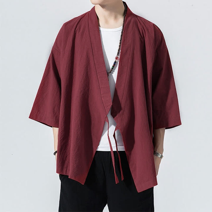Buddha Stones Summer Casual Minimalist Drawstring Solid Elbow-Length Sleeve Men's Kimono - image 24