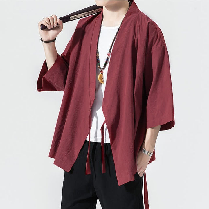 Buddha Stones Summer Casual Minimalist Drawstring Solid Elbow-Length Sleeve Men's Kimono - image 21