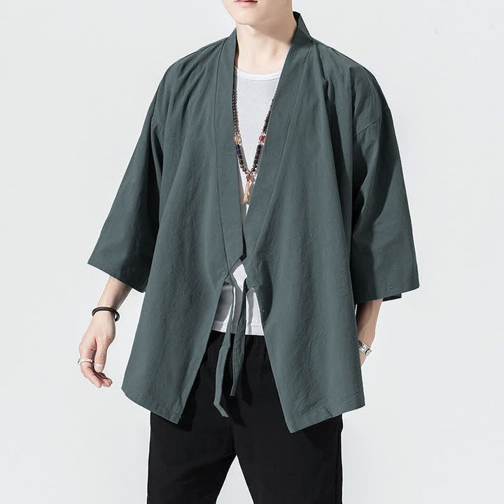 Buddha Stones Summer Casual Minimalist Drawstring Solid Elbow-Length Sleeve Men's Kimono - CadetBlue - US/UK/AU46, EU56 (5XL) - image 0