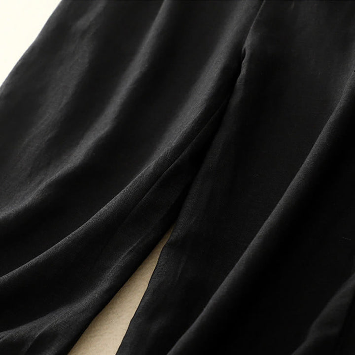 Buddha Stones Solid Color Front Button Back Elastic Women's Pants With Pockets - image 32