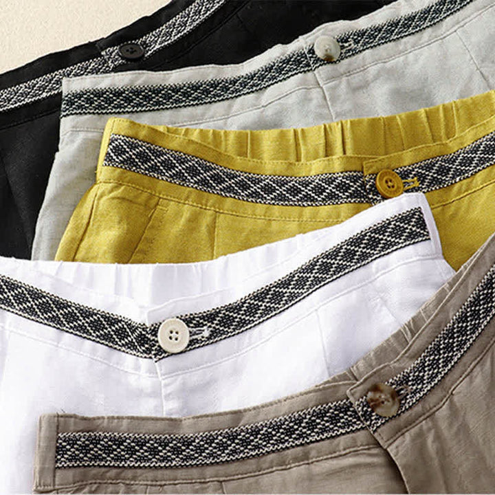 Buddha Stones Solid Color Front Button Back Elastic Women's Pants With Pockets - image 2