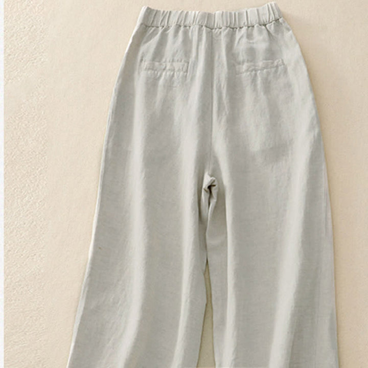 Buddha Stones Solid Color Front Button Back Elastic Women's Pants With Pockets - image 3