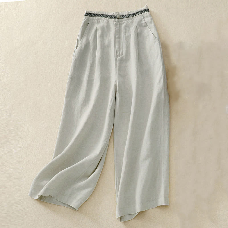 Buddha Stones Solid Color Front Button Back Elastic Women's Pants With Pockets - Beige - US8-10，UK/AU12-14，EU40-42 (2XL) - image 0