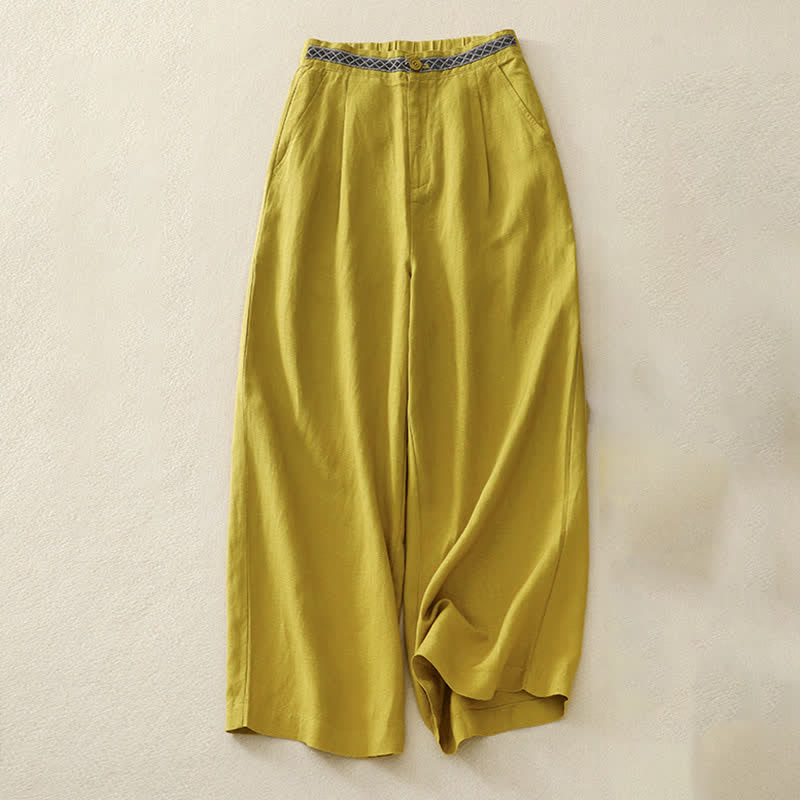 Buddha Stones Solid Color Front Button Back Elastic Women's Pants With Pockets - Goldenrod - US8-10，UK/AU12-14，EU40-42 (2XL) - image 11