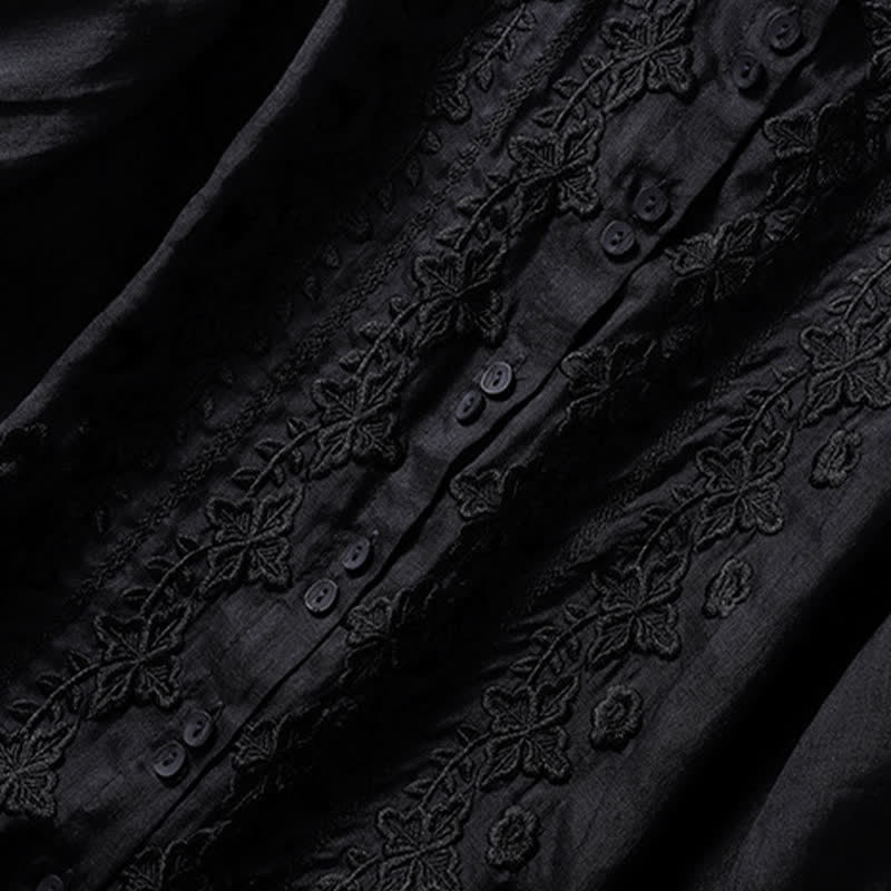 Buddha Stones Summer Plain Button Embroidery Flower Pattern Three Quarter Sleeve Lapel Women's Shirt - image 29