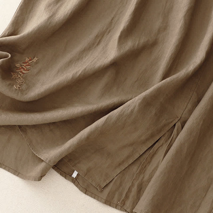 Buddha Stones Vintage Solid Embroidery Drawstring Women's Skirt With Pockets - image 4