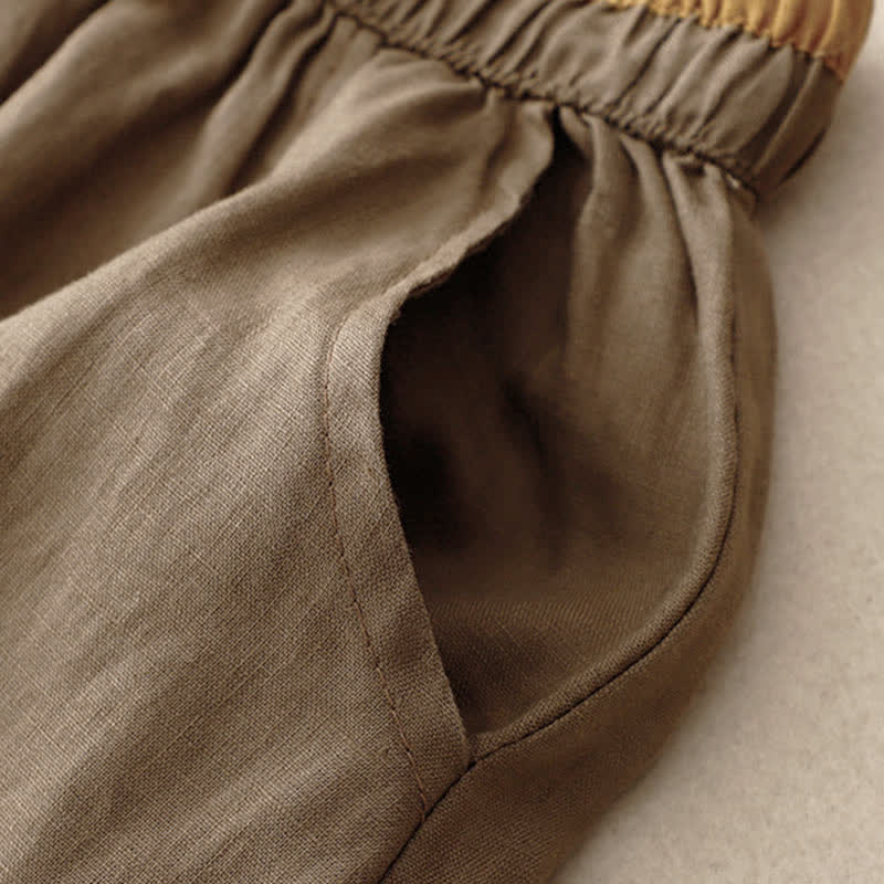 Buddha Stones Vintage Solid Embroidery Drawstring Women's Skirt With Pockets - image 3