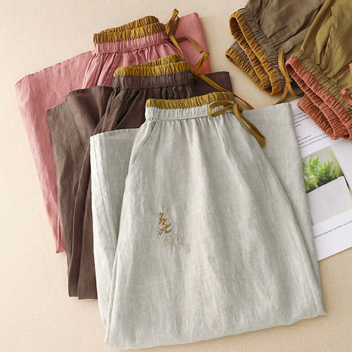 Buddha Stones Vintage Solid Embroidery Drawstring Women's Skirt With Pockets - image 28