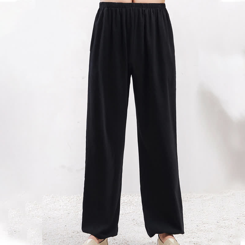 Buddha Stones Summer Solid Color Unisex Elastic Waist Tai Chi Qigong Practice Pants With Pockets - image 12