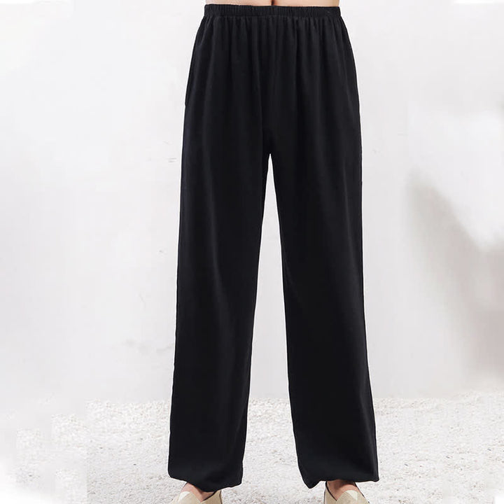 Buddha Stones Summer Solid Color Unisex Elastic Waist Tai Chi Qigong Practice Pants With Pockets - image 12