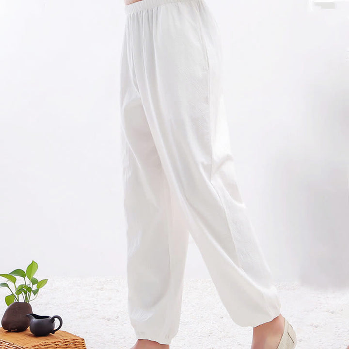 Buddha Stones Summer Solid Color Unisex Elastic Waist Tai Chi Qigong Practice Pants With Pockets - image 4