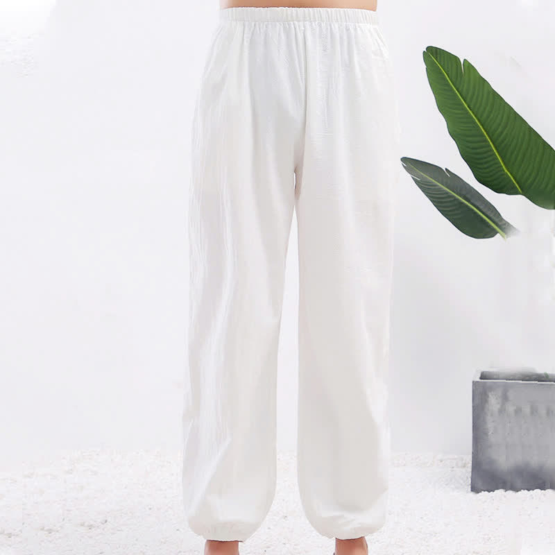 Buddha Stones Summer Solid Color Unisex Elastic Waist Tai Chi Qigong Practice Pants With Pockets - White Female - US8-10，UK/AU12-14，EU40-42 (2XL) - image 3