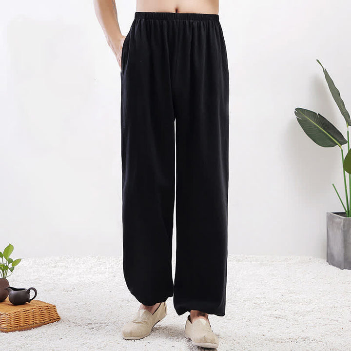 Buddha Stones Summer Solid Color Unisex Elastic Waist Tai Chi Qigong Practice Pants With Pockets - Black Female - US8-10，UK/AU12-14，EU40-42 (2XL) - image 11