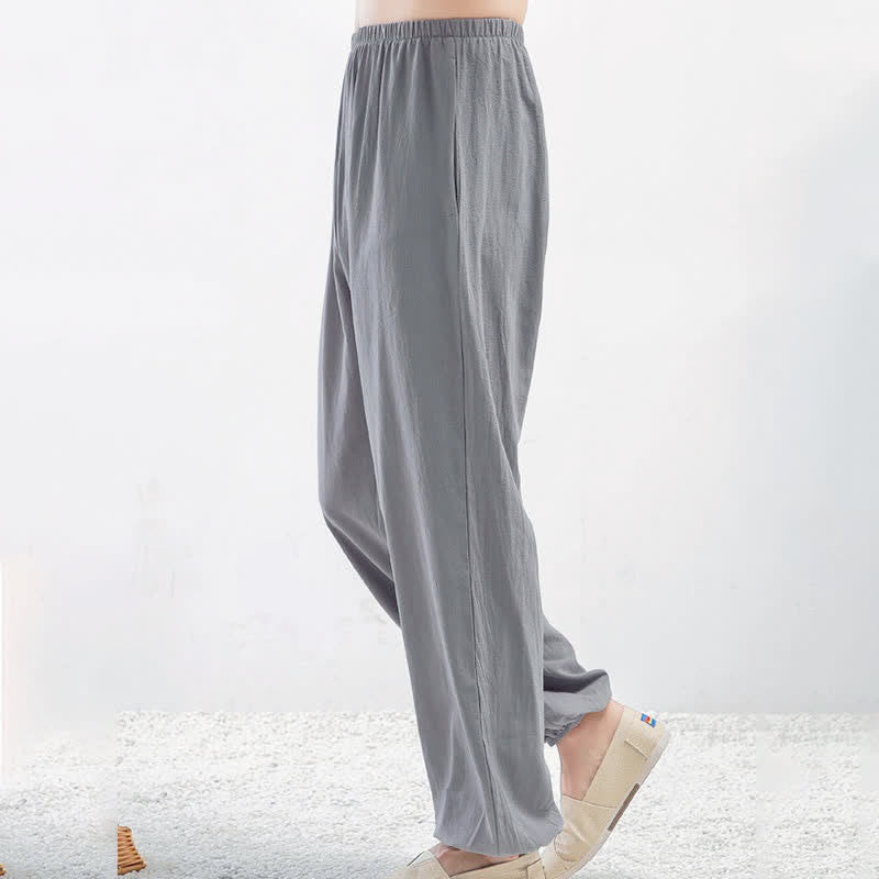 Buddha Stones Summer Solid Color Unisex Elastic Waist Tai Chi Qigong Practice Pants With Pockets - image 1