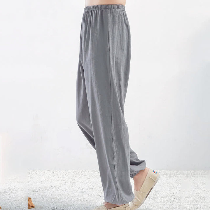 Buddha Stones Summer Solid Color Unisex Elastic Waist Tai Chi Qigong Practice Pants With Pockets - image 1