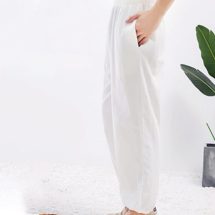 Buddha Stones Summer Solid Color Unisex Elastic Waist Tai Chi Qigong Practice Pants With Pockets - image 5