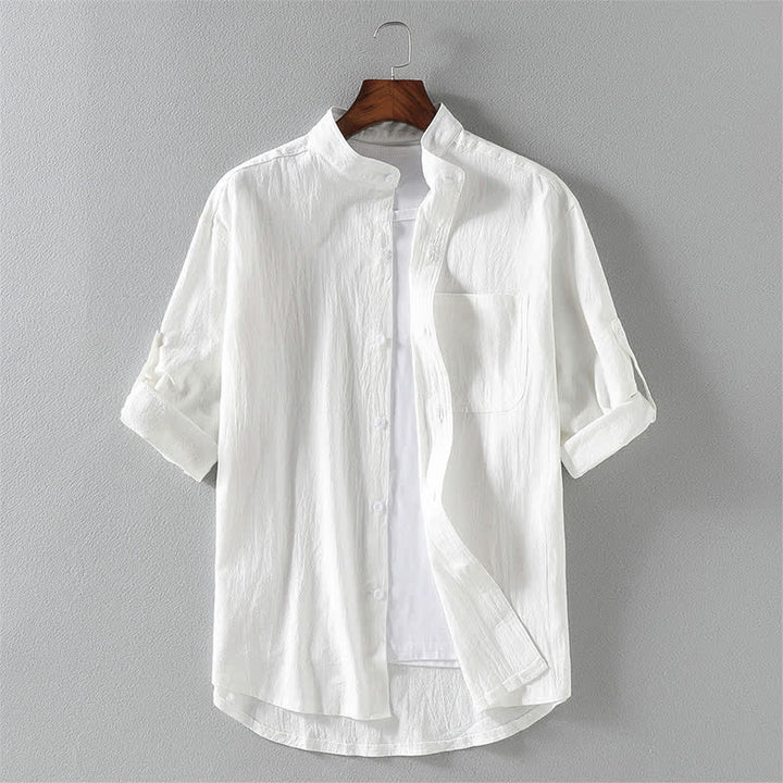 Buddha Stones Summer Solid Men's Buttons Half Sleeve Shirt - White - US/UK/AU46，EU56 (5XL) - image 2