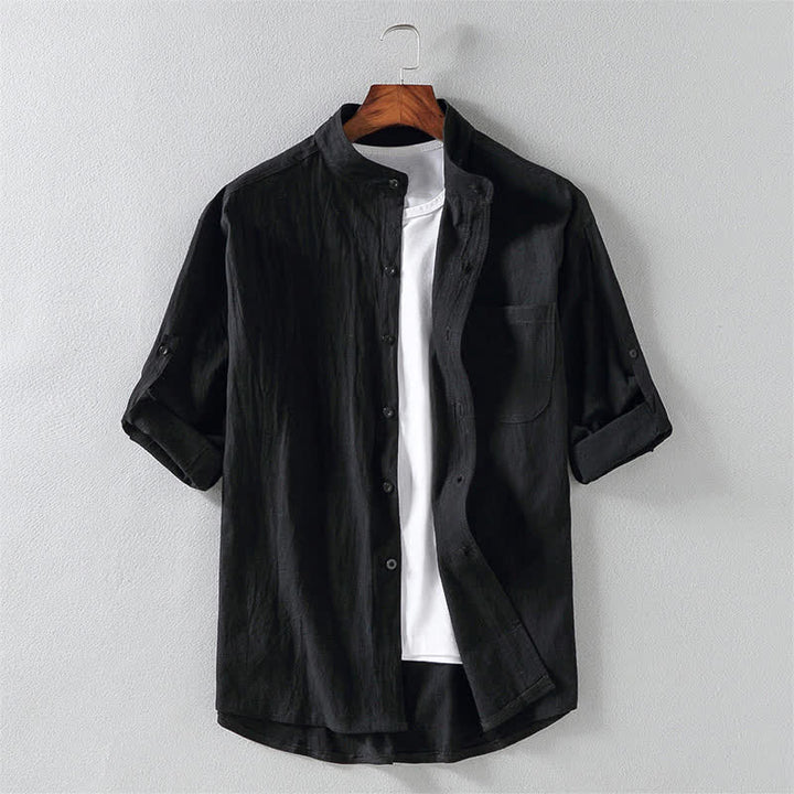 Buddha Stones Summer Solid Men's Buttons Half Sleeve Shirt - Black - US/UK/AU46，EU56 (5XL) - image 0