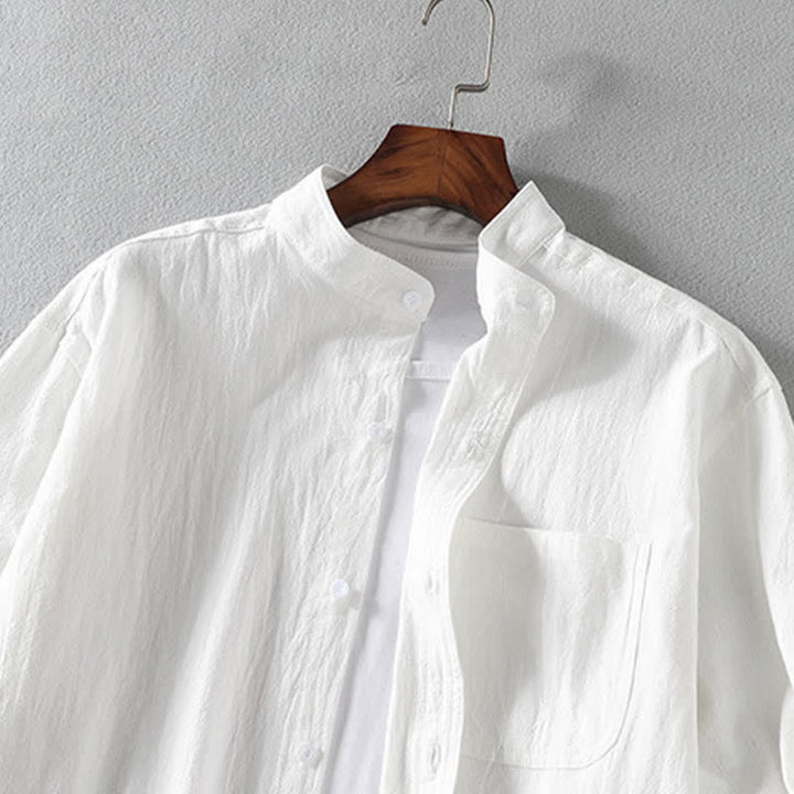 Buddha Stones Summer Solid Men's Buttons Half Sleeve Shirt - image 4