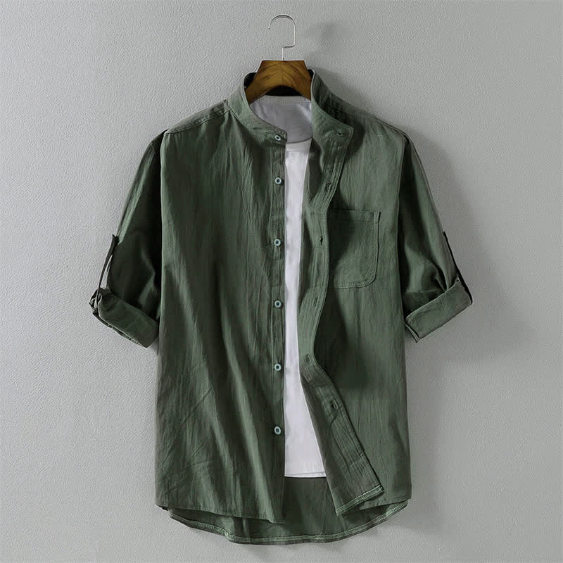 Buddha Stones Summer Solid Men's Buttons Half Sleeve Shirt - DarkSeaGreen - US/UK/AU46，EU56 (5XL) - image 16