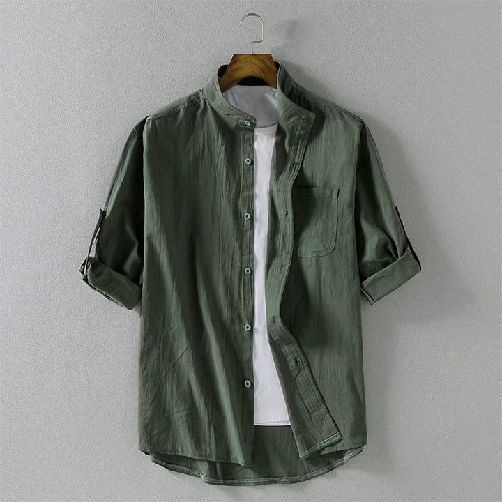 Buddha Stones Summer Solid Men's Buttons Half Sleeve Shirt - DarkSeaGreen - US/UK/AU46，EU56 (5XL) - image 16