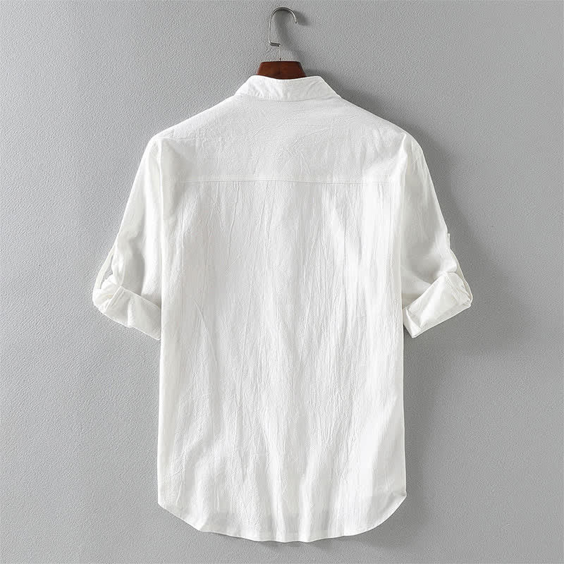 Buddha Stones Summer Solid Men's Buttons Half Sleeve Shirt - image 3