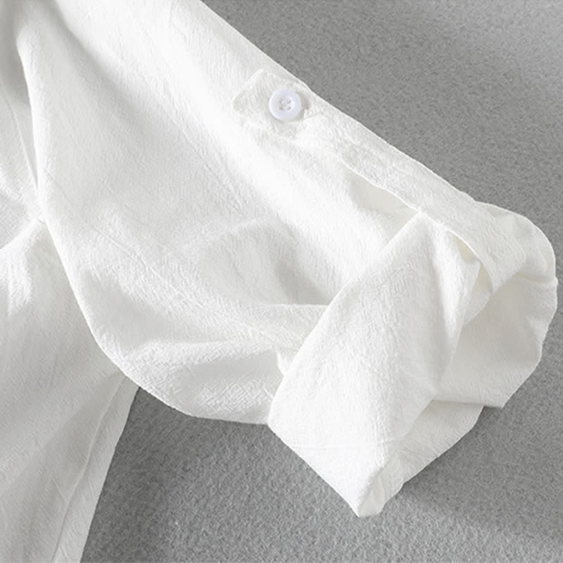 Buddha Stones Summer Solid Men's Buttons Half Sleeve Shirt - image 12