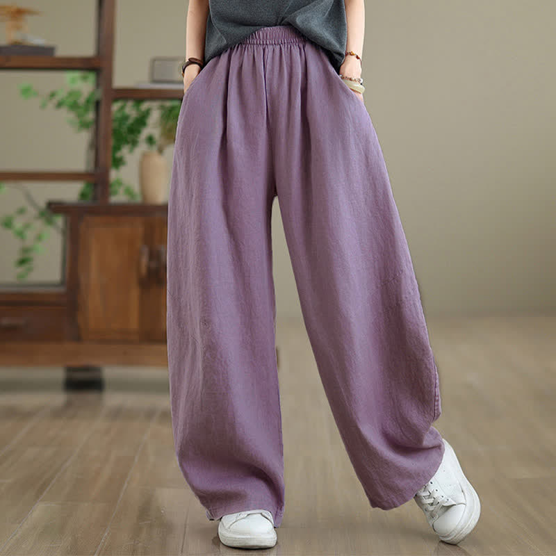 Buddha Stones Casual Plain Cotton Women's Wide Leg Pants With Pockets - image 3