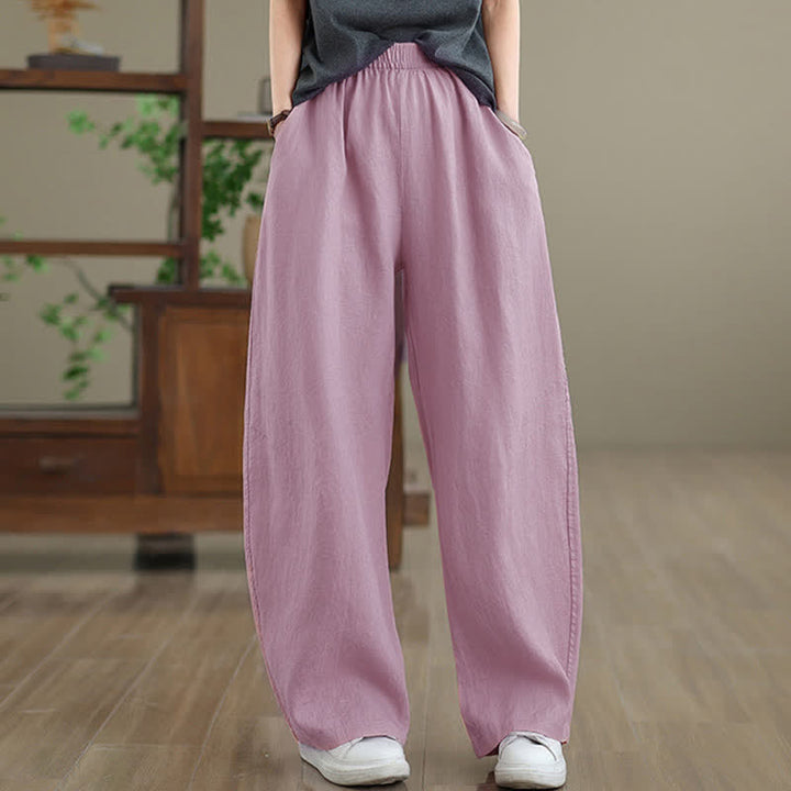 Buddha Stones Casual Plain Cotton Women's Wide Leg Pants With Pockets - image 7