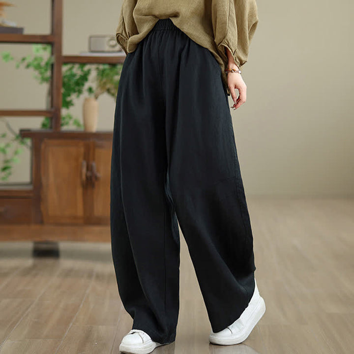 Buddha Stones Casual Plain Cotton Women's Wide Leg Pants With Pockets - Black - US12，UK/AU16，EU44 (3XL) - image 24