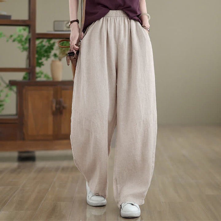 Buddha Stones Casual Plain Cotton Women's Wide Leg Pants With Pockets - image 15