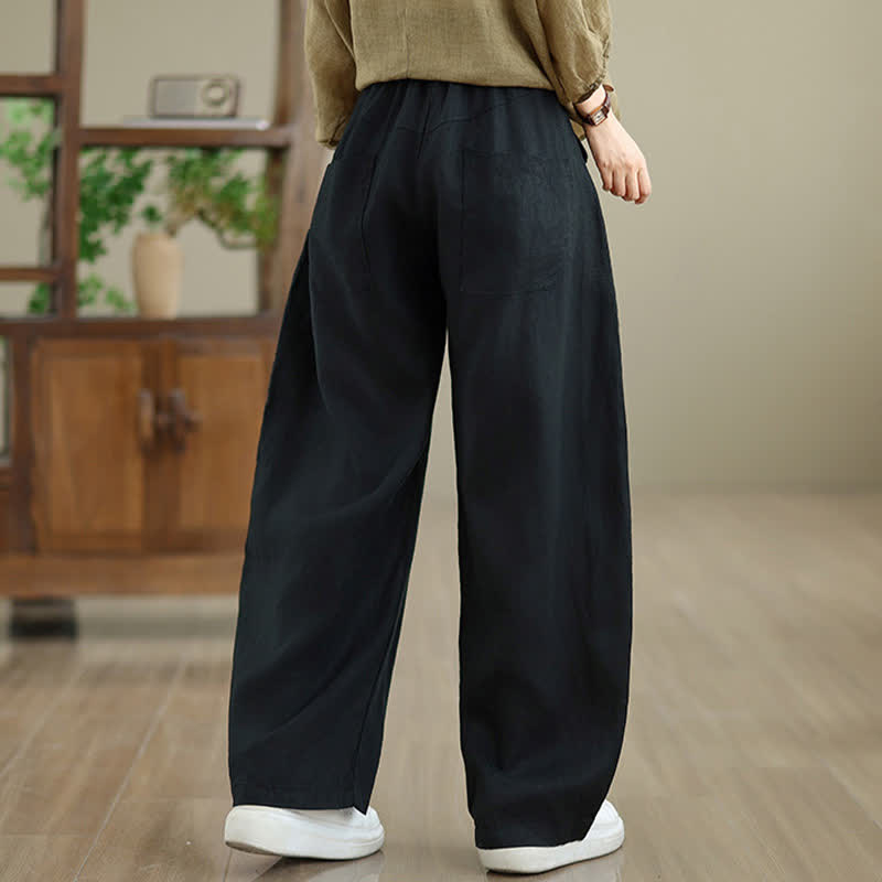 Buddha Stones Casual Plain Cotton Women's Wide Leg Pants With Pockets - image 26