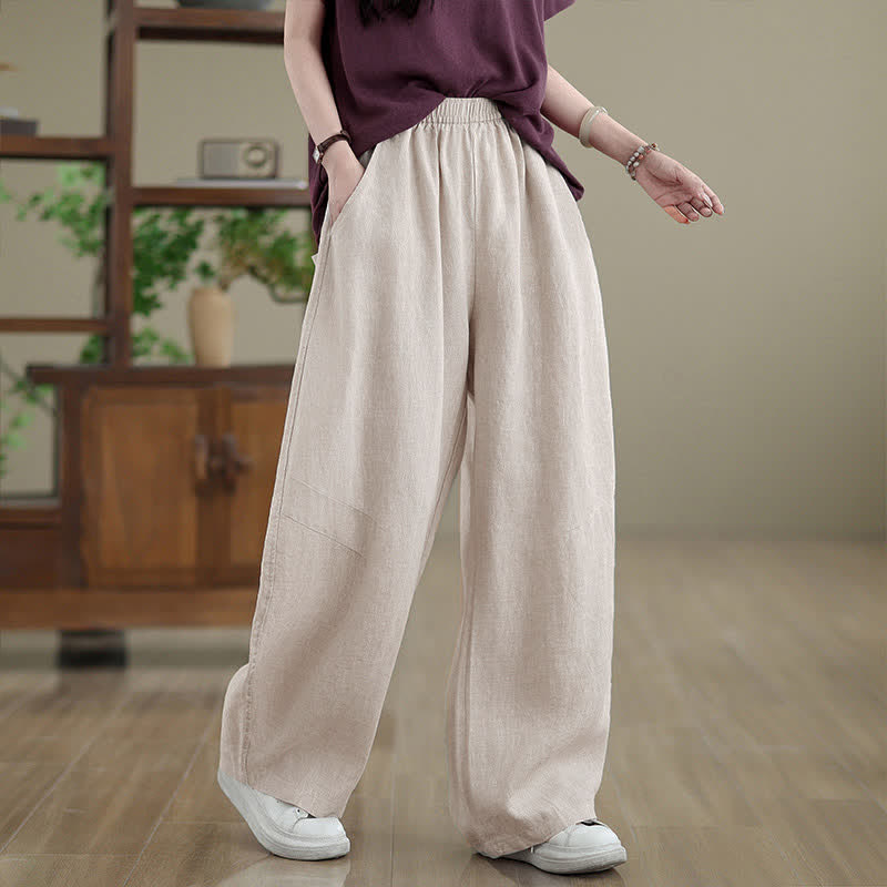 Buddha Stones Casual Plain Cotton Women's Wide Leg Pants With Pockets - PapayaWhip - US12，UK/AU16，EU44 (3XL) - image 12
