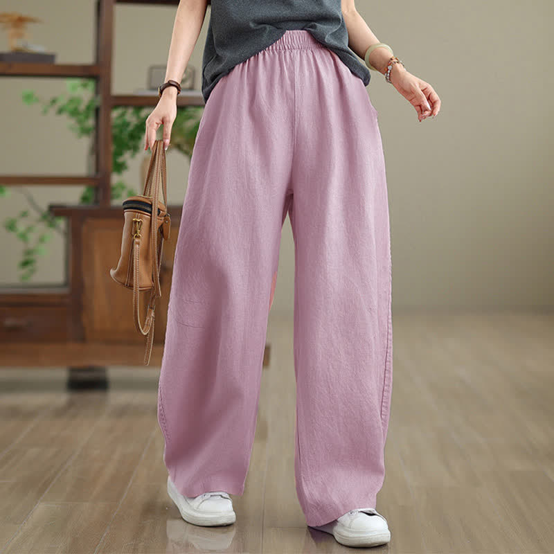 Buddha Stones Casual Plain Cotton Women's Wide Leg Pants With Pockets - image 10